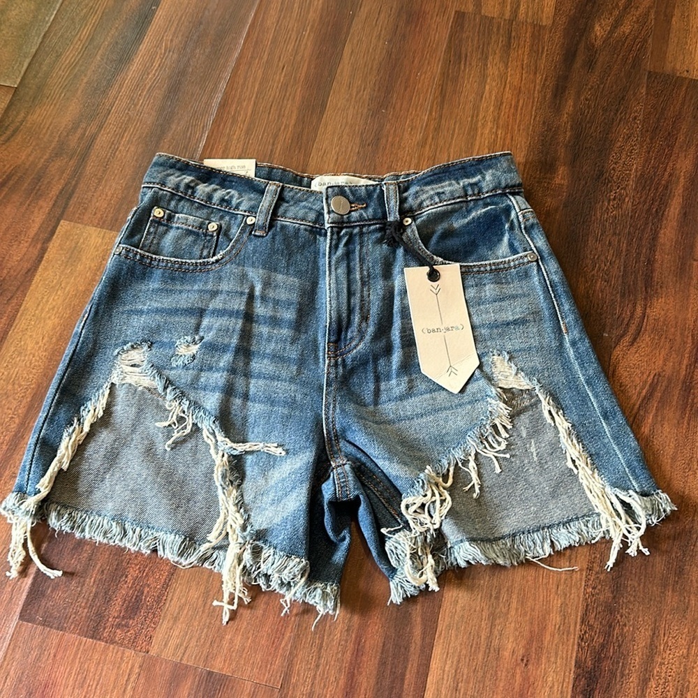 Ban•Jara Super High Rise Loose Fit Distressed 100% Cotton Denim Shorts Size 1/24